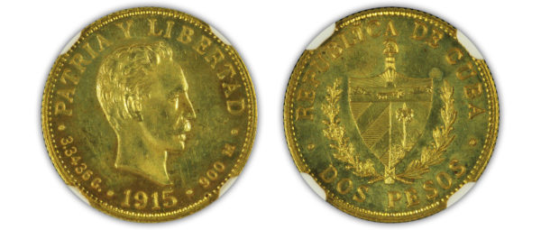 1915. Cuba. Gold 2 Pesos. NGC PF64+
